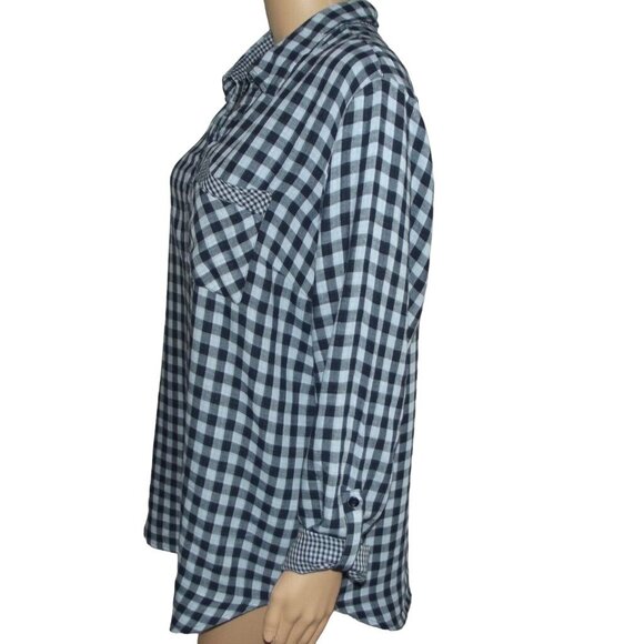 Christopher & Banks Blouse Womens Large Blue Plaid tunic v-neck rayon country - Picture 12 of 15